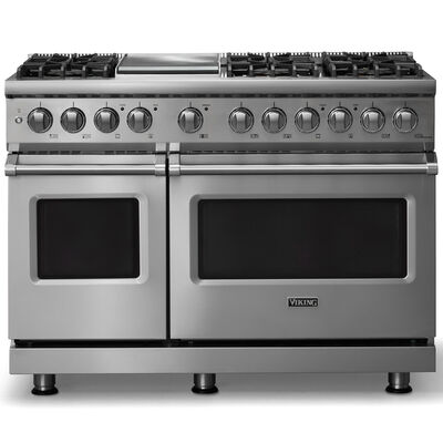 Viking 5 Series 48 in. 7.3 cu. ft. True European Convection Double Oven Dual Fuel Range with 6 Sealed Burners & Griddle - Stainless Steel | VDR54846GSS