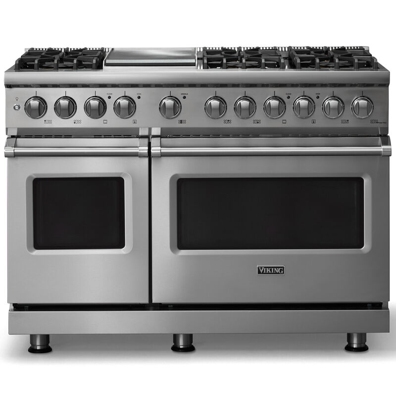 Viking 5 Series 48 in. 7.3 cu. ft. True European Convection Double Oven Dual Fuel Range with 6 Sealed Burners & Griddle - Stainless Steel, , hires