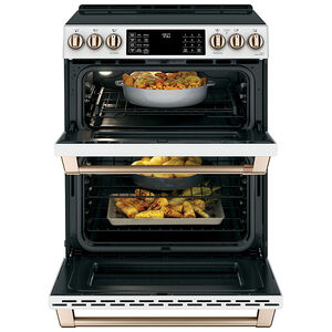 Cafe 30 in. 6.7 cu. ft. Smart Air Fry True European Convection Double Oven Slide-In Electric Range with 5 Induction Burners - Matte White, Matte White, hires