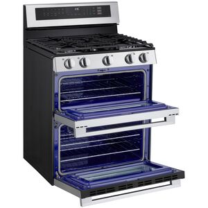 LG 30 in. 6.9 cu. ft. Smart Air-Fry True European Convection Double Oven Slide-In Gas Range with 5 Sealed Burners - Stainless Steel, , hires