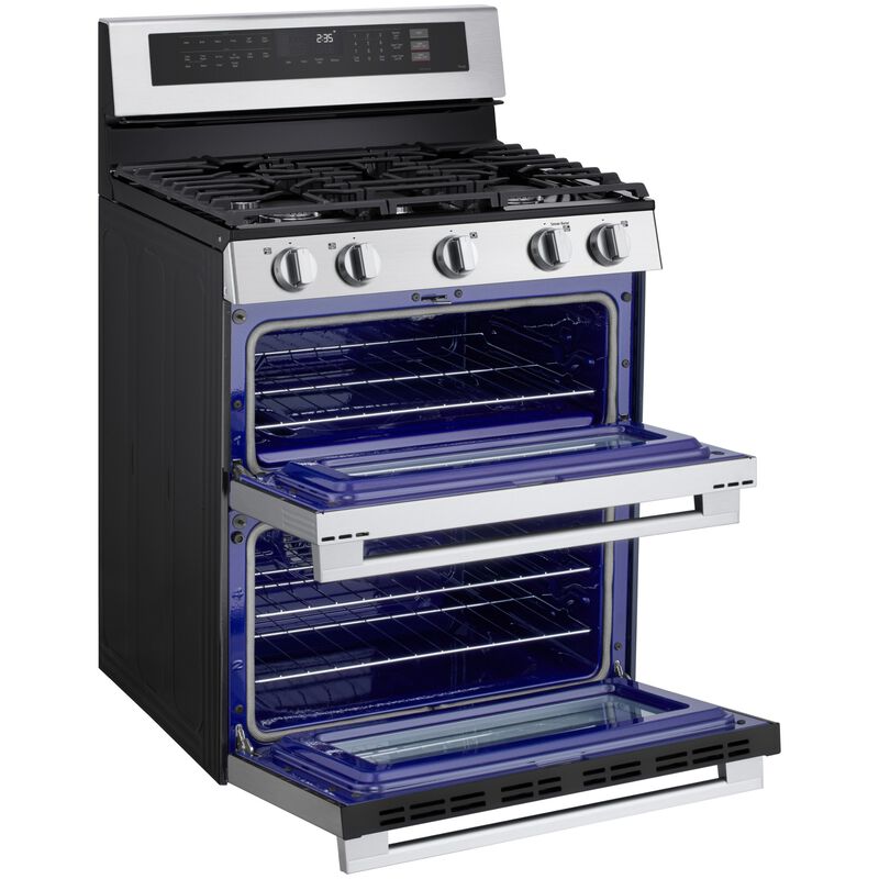 LG 30 in. 6.9 cu. ft. Smart Air-Fry True European Convection Double Oven Slide-In Gas Range with 5 Sealed Burners - Stainless Steel, , hires