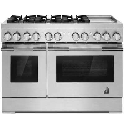 JennAir Rise Series 48 in. 6.3 cu. ft. Smart Convection Double Oven Freestanding Dual Fuel Range with 6 Sealed Burners & Griddle - Stainless Steel | JDRP548HL