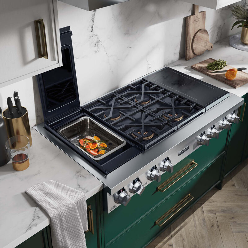 Signature Kitchen Suite 48 in. 6-Burner Smart Dual Fuel Natural Gas Rangetop with Simmer Burner & Power Burner - Stainless Steel, , hires