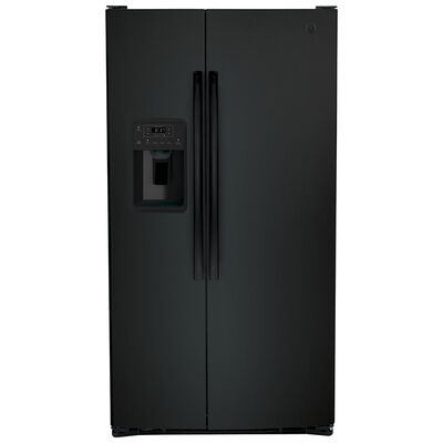 GE 36 in. 25.3 cu. ft. Side-by-Side Refrigerator with External Ice & Water Dispenser - Black | GSE25GGPBB