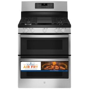 GE 30 in. 6.8 cu. ft. Air Fry True European Convection Double Oven Gas Range with 5 Sealed Burners & Griddle - Stainless Steel, Stainless Steel, hires
