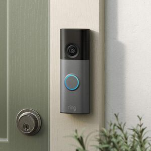 Ring - Battery Doorbell (newest model) Retinal 2K with wide-angle video, up to 6x Zoom, Two-Way Talk, and Built-In Battery - Speckled Grey, , hires