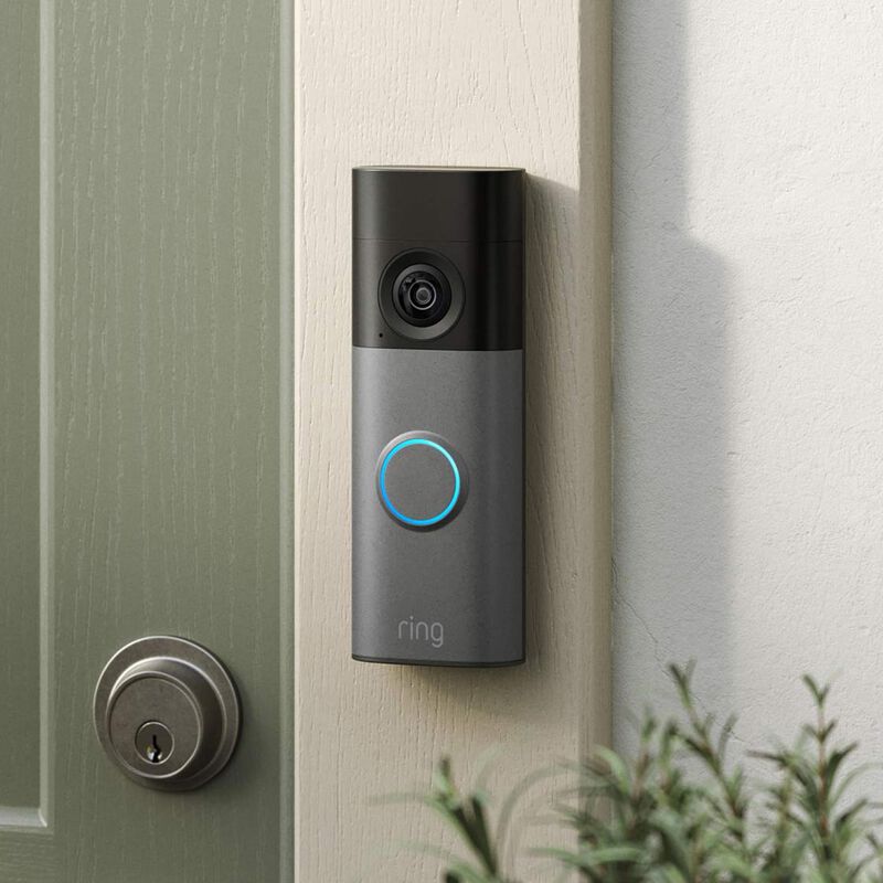 Ring - Battery Doorbell (newest model) Retinal 2K with wide-angle video, up to 6x Zoom, Two-Way Talk, and Built-In Battery - Speckled Grey, , hires