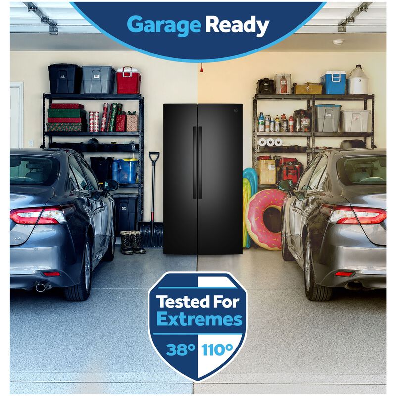 GE 36 in. 28.5 cu. ft. Garage-Ready Side-by-Side Refrigerator - Black, Black, hires