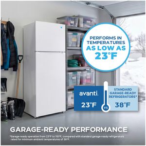 Avanti 28 in. 14.6 cu. ft. Counter Depth Garage-Ready Top Freezer Refrigerator - White, White, hires