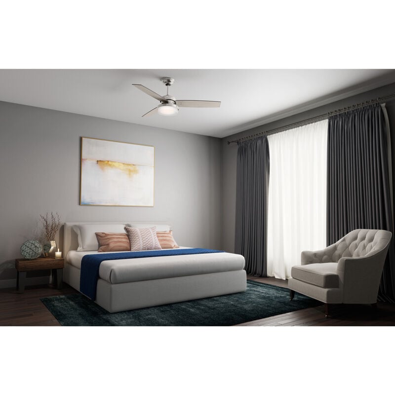 Hunter Sentinel 52 in. Ceiling Fan with LED Light Kit and Handheld Remote - Brushed Nickel, Brushed Nickel, hires