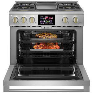 Monogram Statement Series 36 in. 5.8 cu. ft. Smart Air Fry Convection Oven Freestanding Dual Fuel Range with 4 Sealed Burners & Griddle - Stainless Steel, , hires