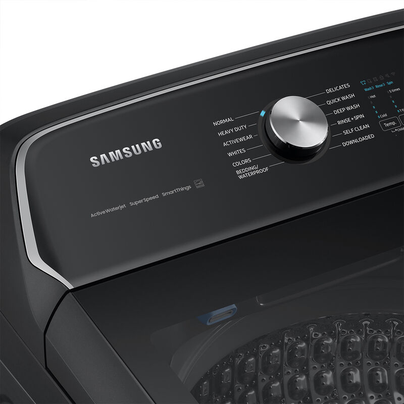 Samsung 27 in. 5.4 cu. ft. Smart Top Load Washer with ActiveWave Agitator and Super Speed Wash - Brushed Black, Brushed Black, hires