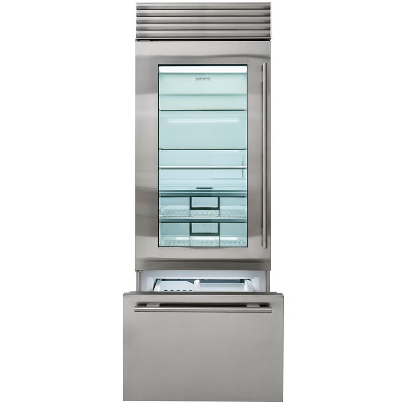 Sub-Zero Classic Series 30 in. Built-In 17.0 cu. ft. Left-Hinged Smart Bottom Freezer Refrigerator with Tubular Handles - Glass Door with Stainless Steel Trim, , hires