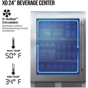 XO 24 in. Built-In/Freestanding 5.7 cu. ft. Compact Beverage Center with Adjustable Shelves & Digital Control - Stainless Steel, , hires