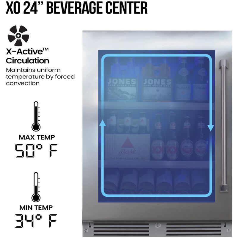 XO 24 in. Built-In/Freestanding 5.7 cu. ft. Compact Beverage Center with Adjustable Shelves & Digital Control - Stainless Steel, , hires
