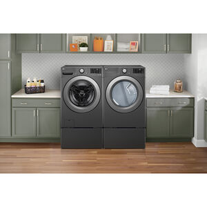 LG 27 in. 7.4 cu. ft. Stackable Gas Dryer with FlowSense Duct Clogging Indicator & Sensor Dry - Middle Black, Black, hires
