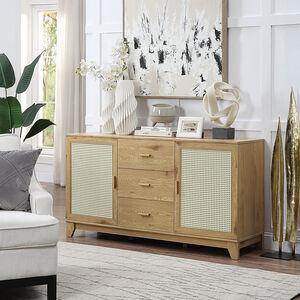 Manhattan Comfort Sheridan 59.05 inch Modern Cane Sideboard with Adjustable Shelves - Nature, , hires