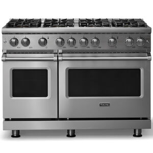 Viking 5 Series 48 in. 6.1 cu. ft. Standard Convection Double Oven Gas Range with 8 Sealed Burners - Stainless Steel - Natural Gas, Polished Chrome Trim Option, , hires