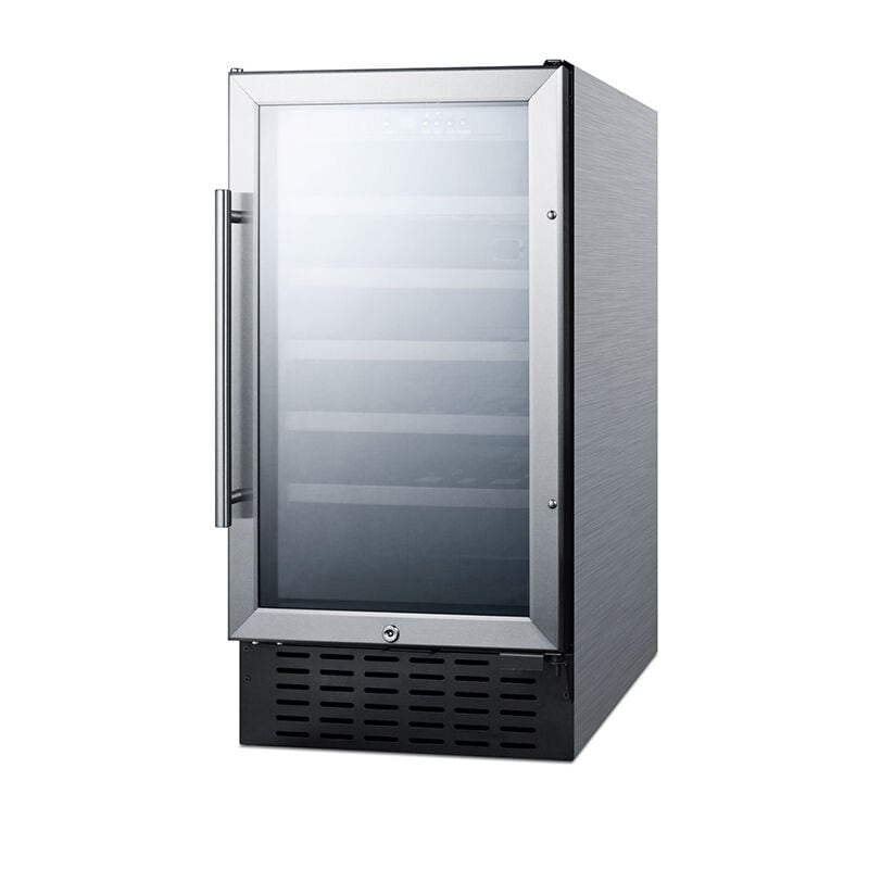 Summit 18 in. Undercounter Wine Cooler with Wood Racks, Single Temperature Zone & 34 Bottle Capacity - Stainless Steel, , hires