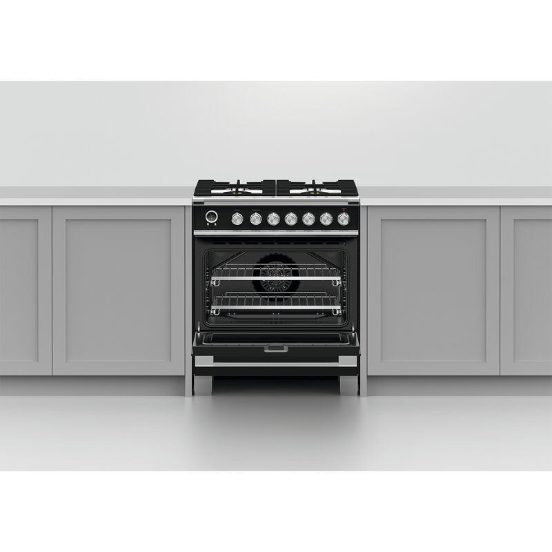 Fisher & Paykel Series 9 Classic 30 in. 3.5 cu. ft. True European Convection Dual Fuel Range with 4 Sealed Burners - Black, , hires