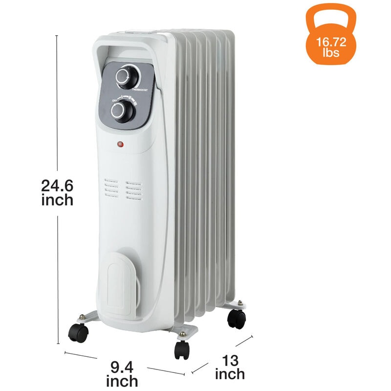 Lifesmart 1500W Radiator Space Heater with 3 Heat Settings & Overheat Safety Shut-Off - White, , hires