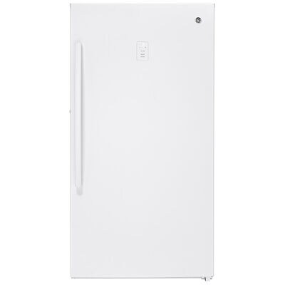 GE 33 in. 17.3 cu. ft. Garage-Ready Upright Freezer with Adjustable Shelves - White | FUF17DLRWW