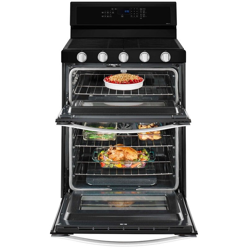 Whirlpool 30 in. 6 cu. ft. True European Convection Double Oven Gas Range with 5 Sealed Burners - Black Ice, , hires