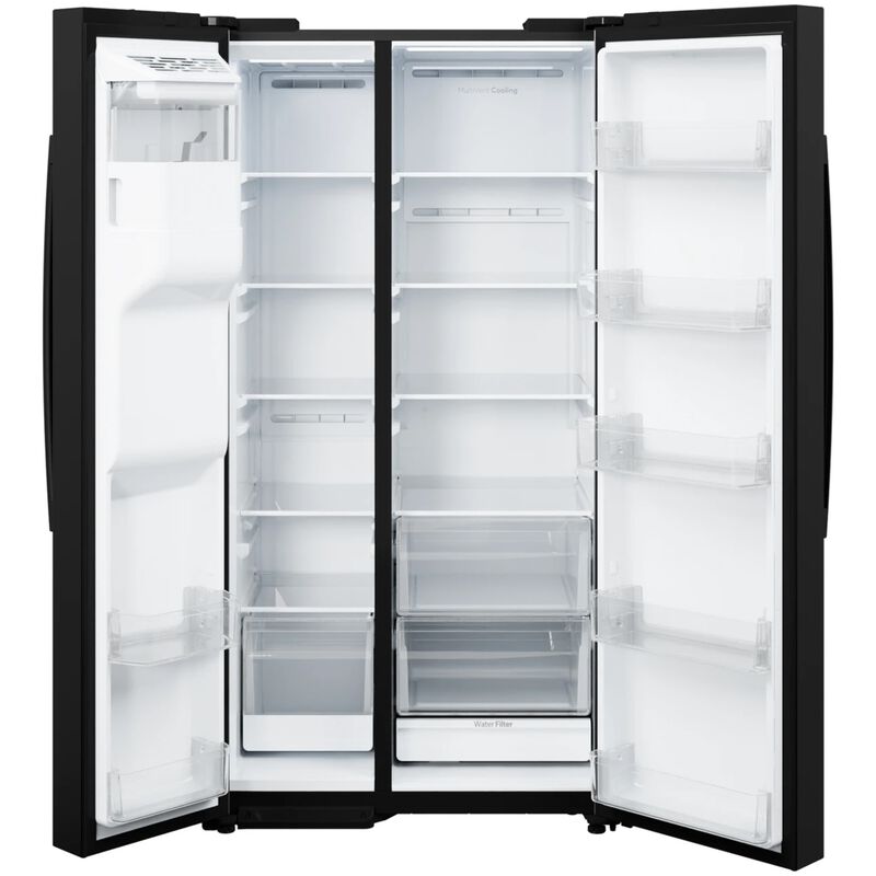 GE 36 in. 23.6 cu. ft. Counter Depth Side-by-Side Refrigerator with Ice & Water Dispenser - Black, Black, hires