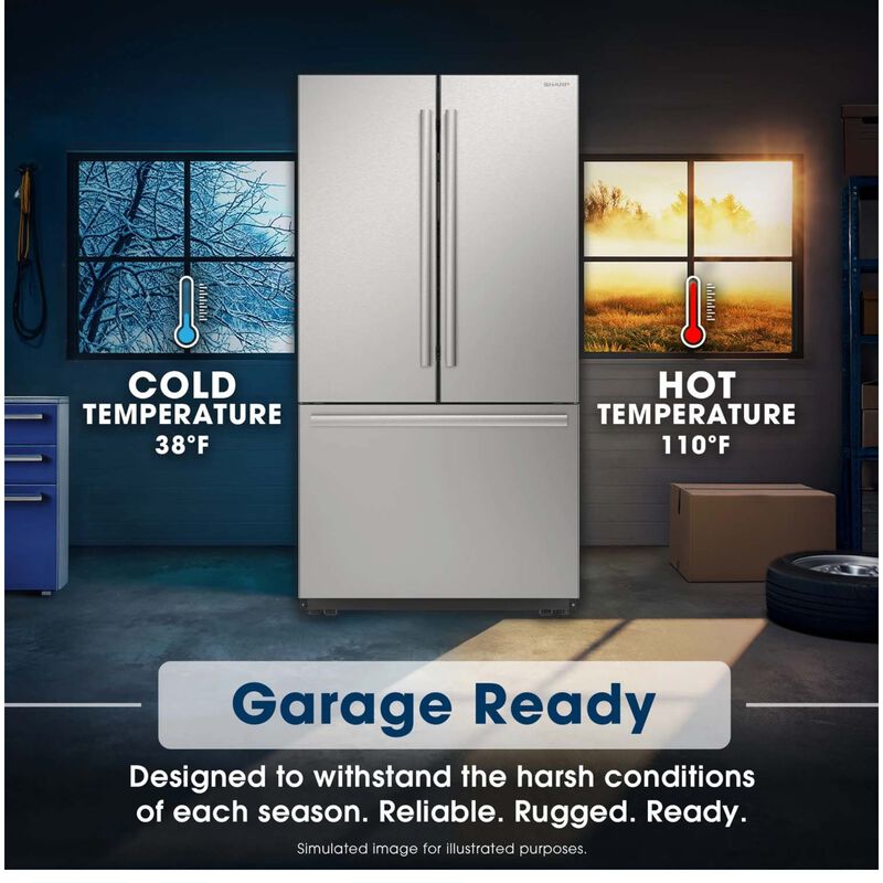 Sharp 36 in. 26.5 cu. ft. Counter Depth Garage-Ready French Door Refrigerator with Internal Water Dispenser - Stainless Steel, , hires