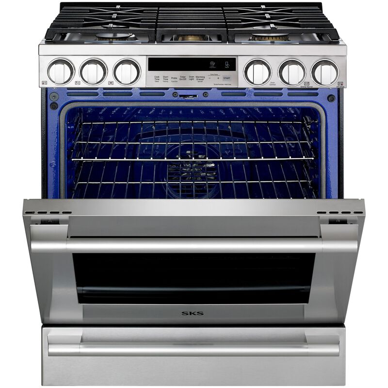 SKS 30 in. 6.3 cu. ft. Smart Standard Convection Slide-In Gas Range with 5 Sealed Burners & Griddle - Stainless Steel, , hires