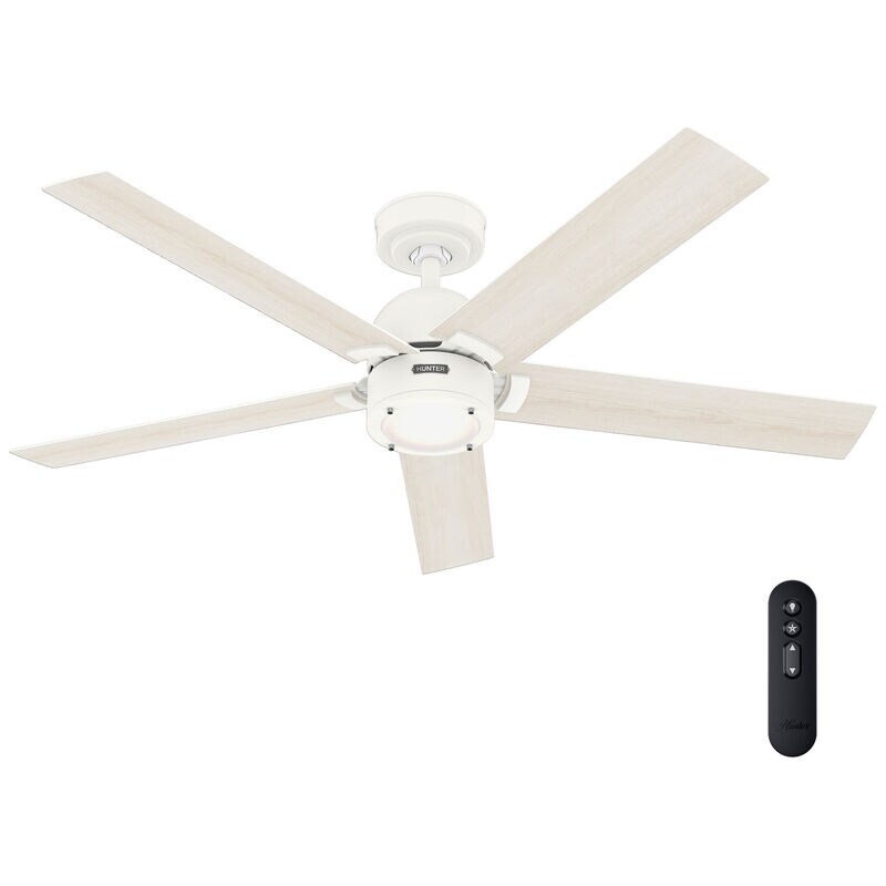 Hunter 52 in. Erling Energy Star Ceiling Fan with LED Light Kit & Handheld Remote - Fresh White, Fresh White, hires