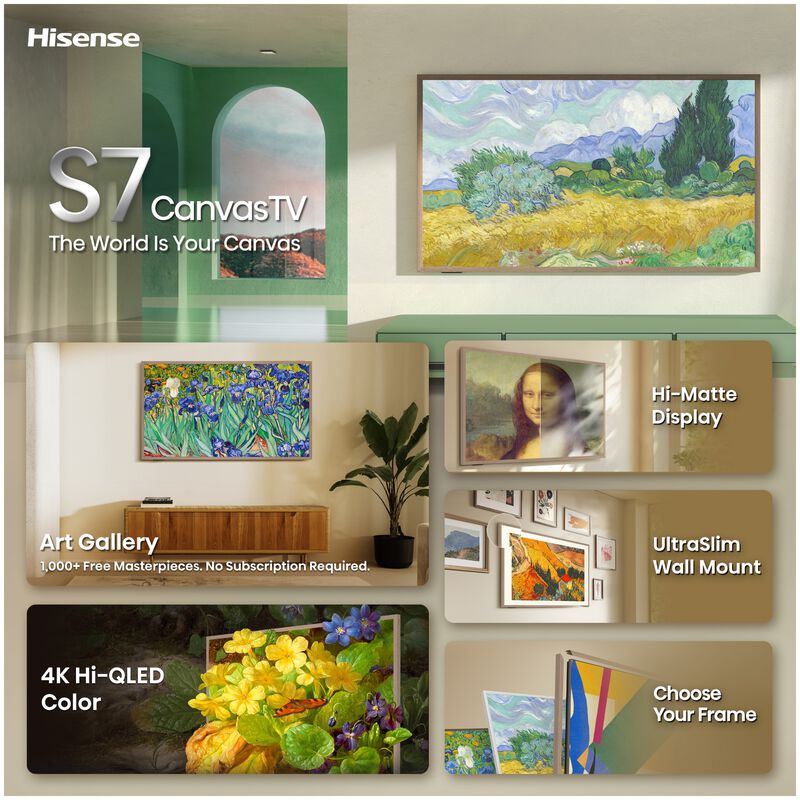Hisense - 55" Class S7 Canvas Series QLED 4K UHD Smart Google TV with Hi-Matte Display and Ultra-Slim Wall Mount, , hires