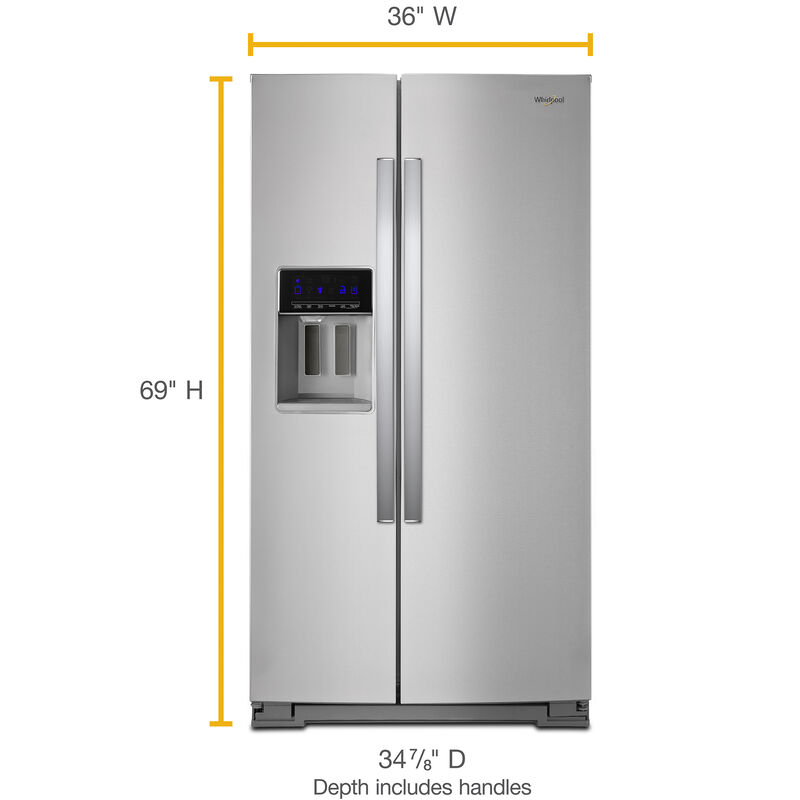 Whirlpool 36 in. 28.5 cu. ft. Side-by-Side Refrigerator with External Ice & Water Dispenser- Stainless Steel, Stainless Steel, hires