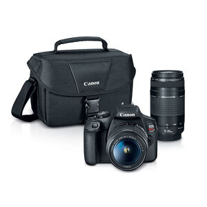 Canon EOS Rebel T7 DSLR Camera with 18-55mm & 75-300mm Lens Kit and Storage Bag - Black, , hires