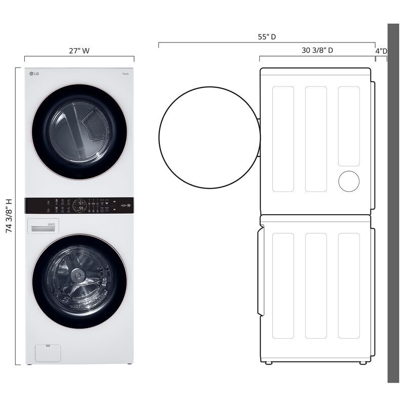 LG 27 in. WashTower with 4.5 cu. ft. Washer with 6 Wash Programs & 7.4 cu. ft. Electric Dryer with 6 Dryer Programs, Sensor Dry & Wrinkle Care - White, White, hires