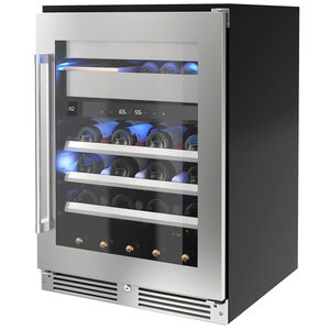 XO 24 in. Undercounter Wine Cooler with Metal Racks, Dual Temperature Zones & 30 Bottle Capacity Right Hinge - Stainless Steel, , hires