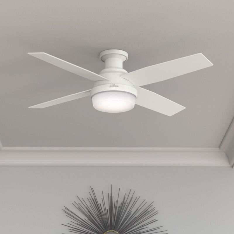 Hunter Dempsey 52 in. Low Profile Ceiling Fan with LED Light Kit and Handheld Remote - Fresh White, Fresh White, hires