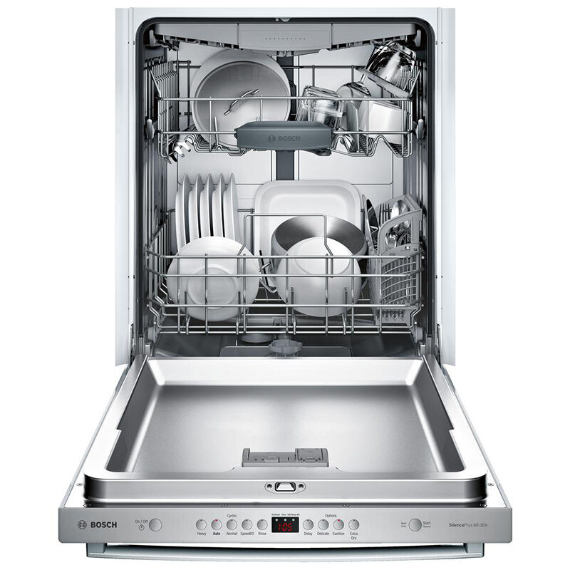 Bosch 100 Series 24 in. Built-In Dishwasher with Top Control, 48 dBA Sound Level, 15 Place Settings, 5 Wash Cycles & Sanitize Cycle - Stainless Steel, Stainless Steel, hires