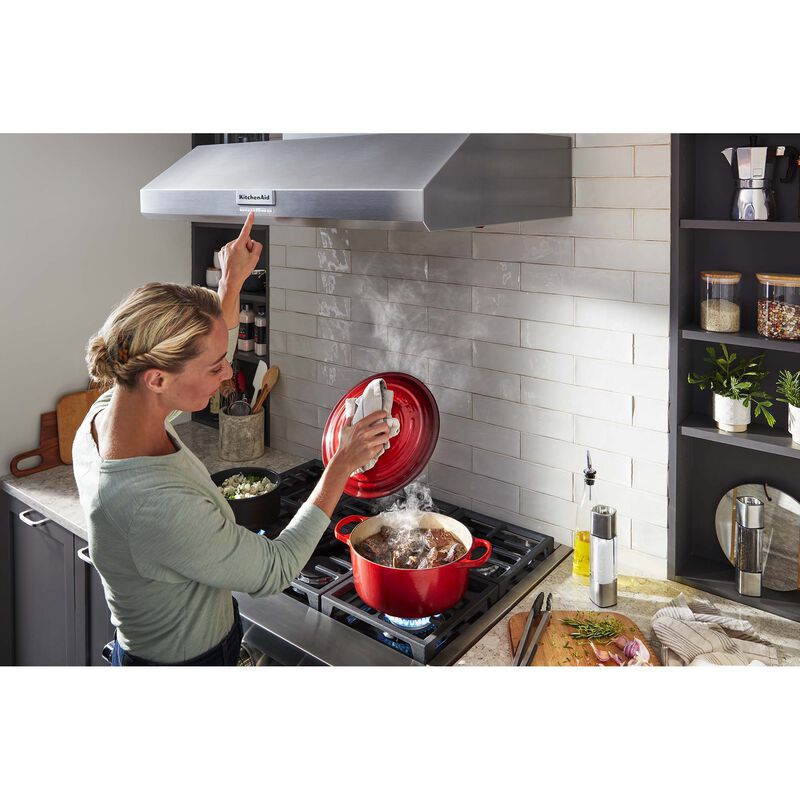 KitchenAid 36 in. Ducted Canopy Pro Style Style Range Hood with 4 Fan Speeds & 2 LED Lights - Stainless Steel, , hires