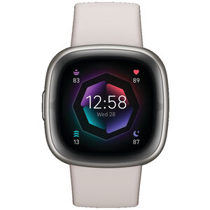 Fitbit Sense 2 Advanced Health & Fitness Smartwatch - Lunar White / Platinum Aluminum, , hires