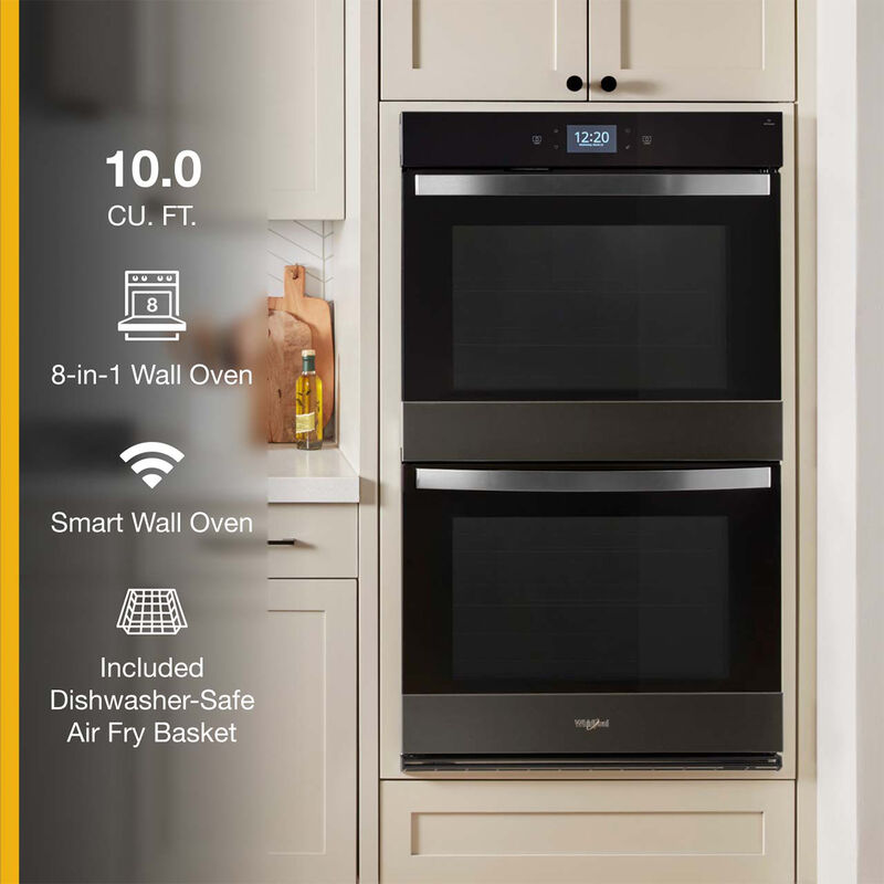 Whirlpool 30 in. 10 cu. ft. Smart Top Control Electric Double Wall Oven with True European Convection - Black Stainless Steel with PrintShield Finish, Black Stainless Steel with PrintShield Finish, hires