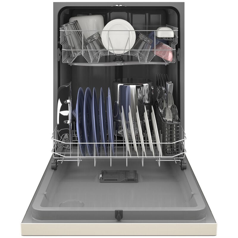 GE 24 in. Front Control Flush-Mount Dishwasher with 55 dBa Sound Level, Dry Boost & Pocket Handle - Bisque, Bisque, hires