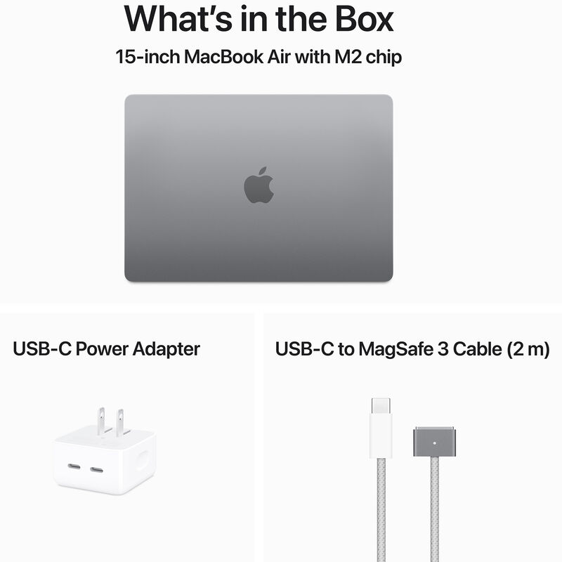 Apple MacBook Air 15.3" Retina Display,(Mid 2023) Apple M2, 8GB RAM, 512GB SSD, 10-core GPU, MacOS - Space Gray, , hires