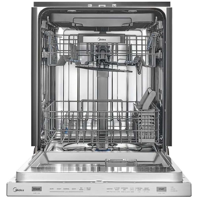 Midea 24 in. Top Control Smart Dishwasher with 47 dBA Sound Level, 3rd-Rack, 3-Stage Total Drying & Pocket Handle - Stainless Steel, , hires