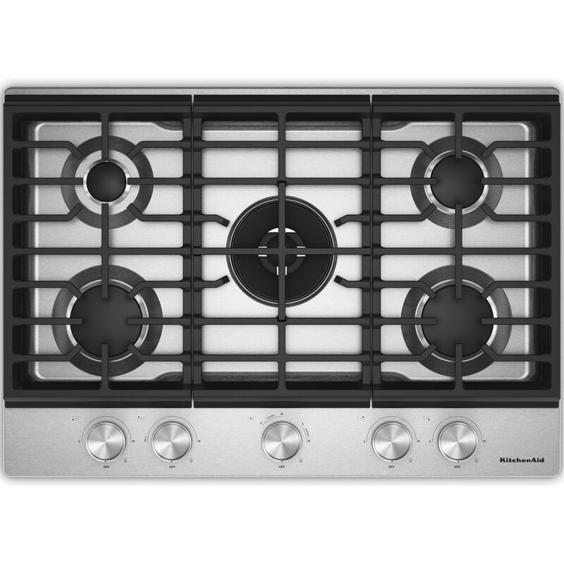 KitchenAid 30 in. 5-Burner Natural Gas Cooktop with Simmer Burner & Power Burner - Stainless Steel, , hires
