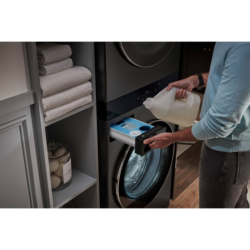 LG 27 in. 5.0 cu. ft. Smart Electric Front Load WashTower with AI Sensor Dry, TurboSteam, Allergiene Cycle, ezDispense, AI DD 2.0 Advanced Washing, Sensor Dry, Sanitize & Steam Cycle - Black Steel, , hires