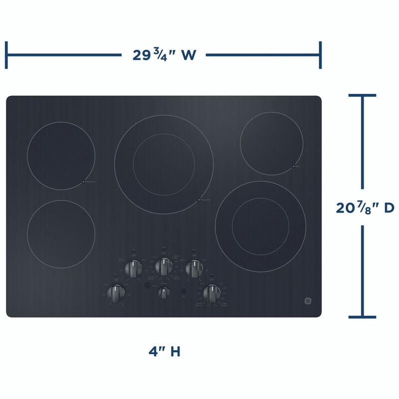 GE 30 in. 5-Burner Electric Cooktop with Simmer Burner & Power Burner - Black, , hires
