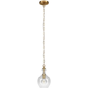Hudson & Canal Verona 7 in. Pendant with Clear Glass Shade - Brushed Brass, , hires