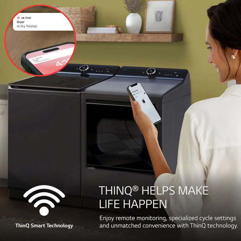 LG 27 in. 7.3 cu. ft. Smart Electric Dryer with EasyLoad Door, AI Sensor Dry, TurboSteam Technology & Sanitize Cycle - Matte Black, Matte Black, hires