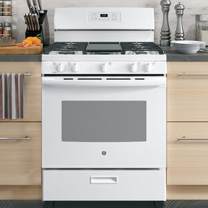 GE 30 in. 5 cu. ft. Gas Range with 5 Sealed Burners & Griddle - White, White, hires